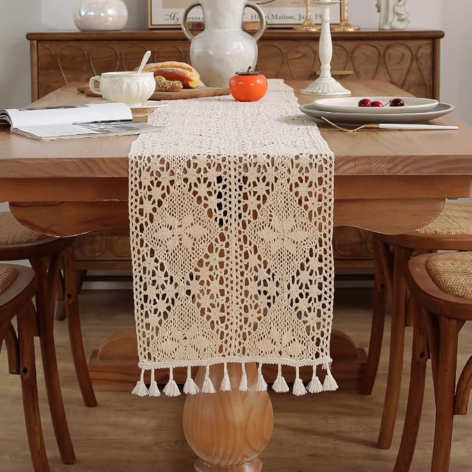 meioro Crochet Lace Table Runner, 12x72 Inch Boho Cotton Table Runners - Image 3