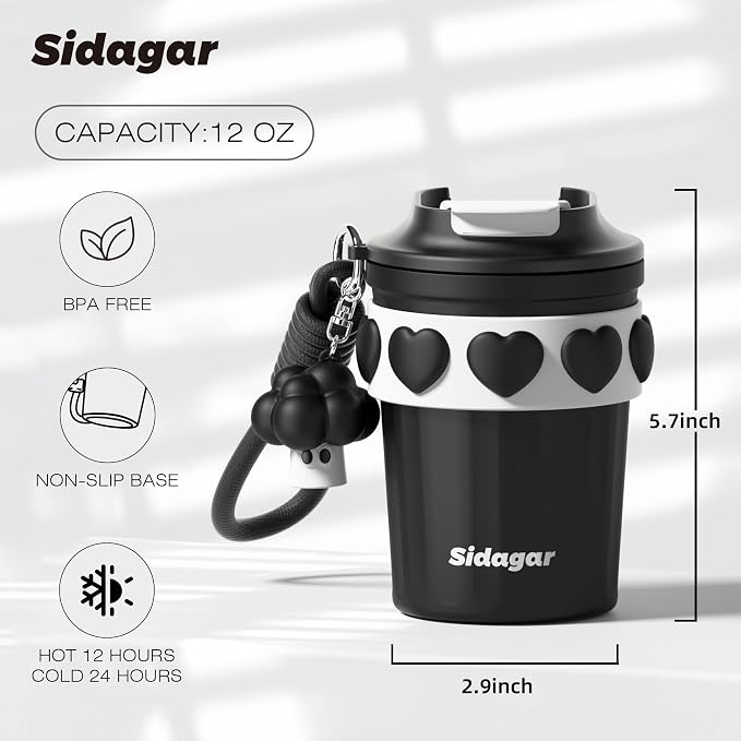 SDGA+ 12 oz Travel Coffee Mug Spill Proof Leak Proof, Stainless Steel Thermal - Image 2