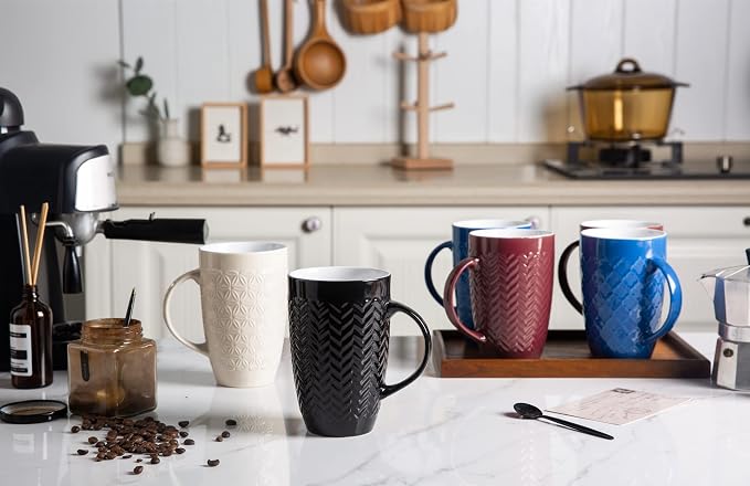 AmorArc 20 oz Large Coffee Mugs Set of 6, Tall Ceramic Coffee Cups | 3 Assorted - Image 6