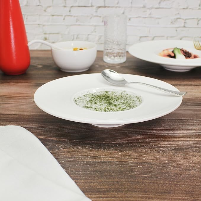 Ceramics Rimmed Soup Bowls 5.1 oz, White 8.5 inch Exquisite small soup plate Set of 4, Pasta plates With Rim is the best choice for hotels, kitchens, fine restaurants and gourmets