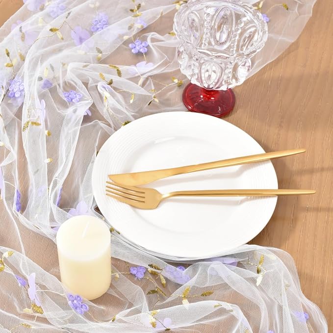 Wildflower Floral Sheer Tulle Gauze Table Runner Wedding Baby Shower Decor | - Image 2