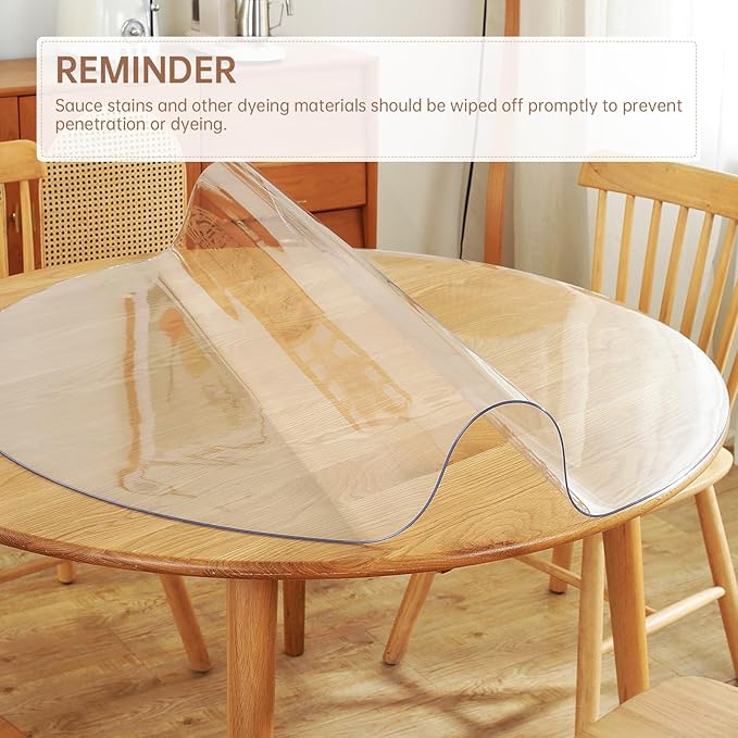 Warmstar Clear Table Protector 2mm Thick, Dia.46 Inch Round Table Cover Protector, Plastic Table Cover, Clear Desk Mat Desk Pad, Desk Protector Mat for Coffee Table, Writing Desk, Dining Room