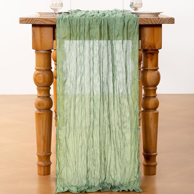 DeZerlor Sage Green Cheesecloth Table Runner 1 Pack Summer Boho Runner | - Image 5