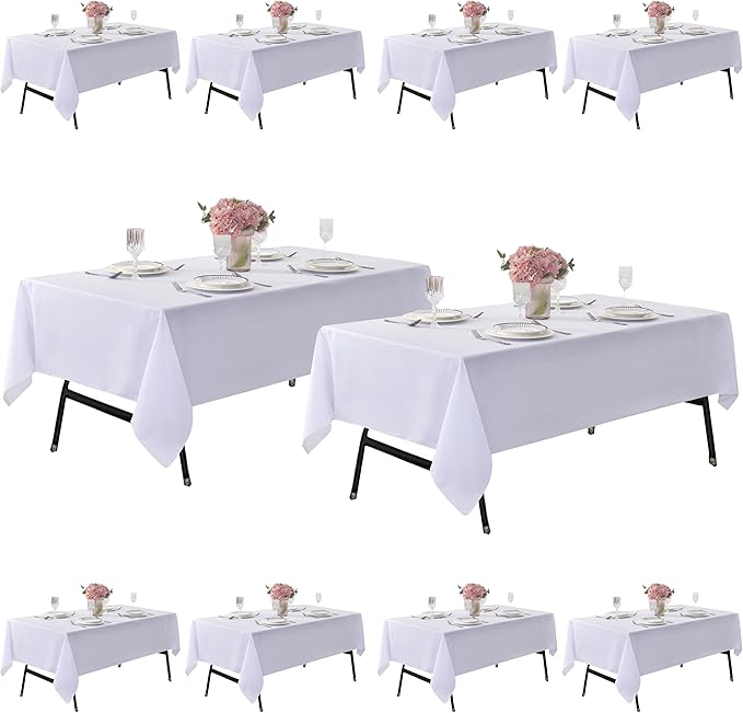 10-Pack 60x60 inch White Table Cloths, Solid Stain and Wrinkle Resistant Tablecloth, Premium Plain Weave Polyester Fabric Rectangle Table Linen Covers for Hotel, Banquet