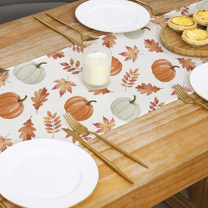 Fall Table Runner Decorations, Pumpkin Maple Leaf Thanksgiving Harvest Decor | - Image 4