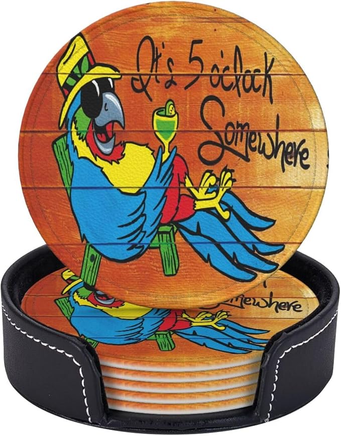 It's 5 O'Clock Somewhere Coasters Set of 6 Funny Parrot Coaster | - Image 4