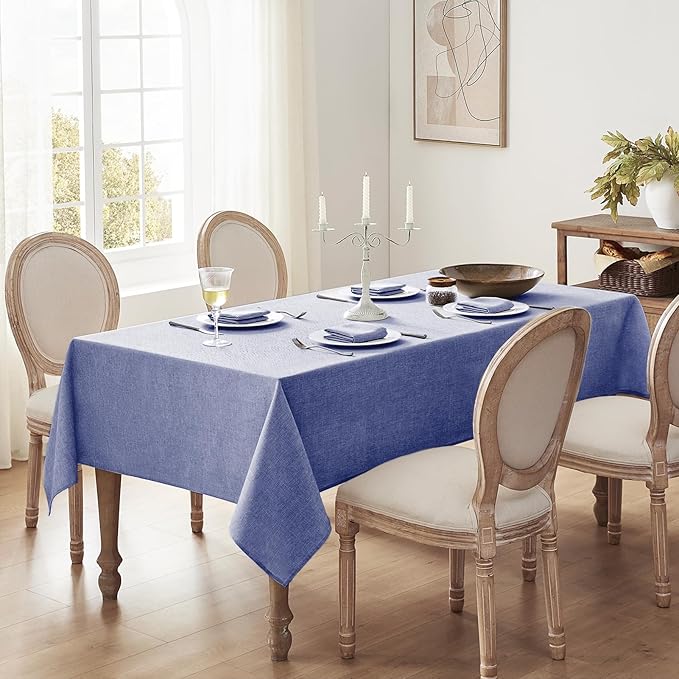 Softalker Large Blue Tablecloth Rectangular 104 x 60 Inch Linen Textured Outdoor Table cloth Stain and Wrinkle Resistant Table Cover for Spring,Easter,Summer,Party,Garden,Coffee Vintage Decor Tabletop