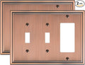 2-Pack Combo Double Toggle/Single Decorator Outlet Cover Plate, Zinc Alloy Decorative Antique Copper 4 Gang Switch Plates for Electrical Outlets, Receptacle, GFCI Outlet, Dimmer Switch