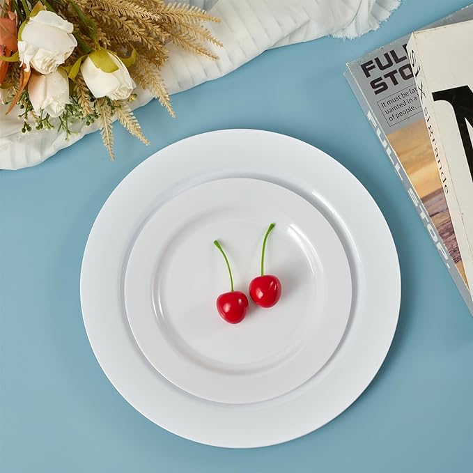 FOCUSLINE 100 Count White Plastic Plates 10 Inch, Disposable Heavy Duty Dinner - Image 6