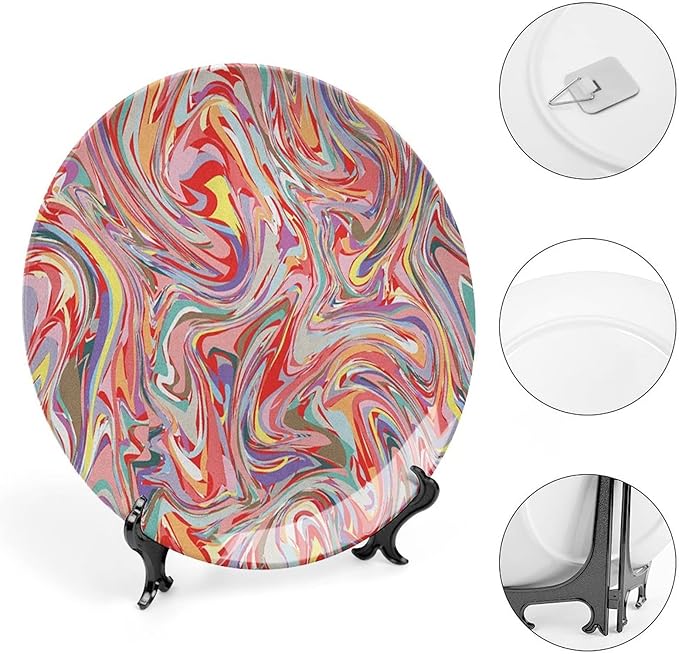 Ceramic Plates, Abstract Decorative Ceramic Plates, Mix of Colors Messy Dirty Look Artistic, 8 Inch, for Dining, Parties, Wedding, Multicolor