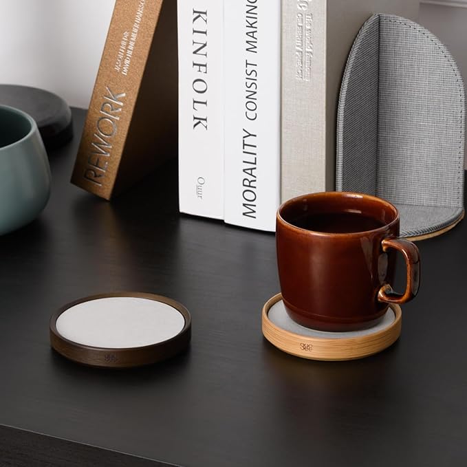 GUDEE TRIVI Set of 4 Water Absorbent Diatomite Coasters with Diatomaceous Earth and Bamboo Frame, Water Absorbing For Water Bottle and Dry Table, Countertop, Sink Area, Kitchen Bathroom Surface, White