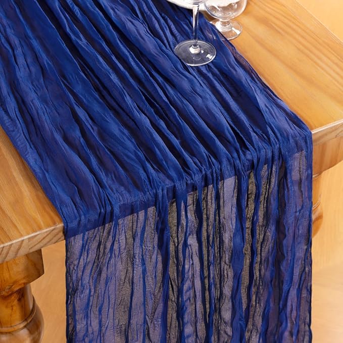 DeZerlor Royal Blue Cheesecloth Table Runners 4 Pack Summer Boho Runners | - Image 2