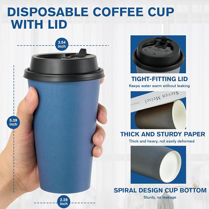 LITOPAK 100 Pack 16 oz Disposable Paper Coffee Cups - Image 2