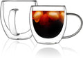CNGLASS Double Walled Glass Coffee Mugs with Handle,12oz Insulated Glass Mugs with Handle,Clear Espresso Cups for Latte,Cappuccino,Tea Bag,Set of 2
