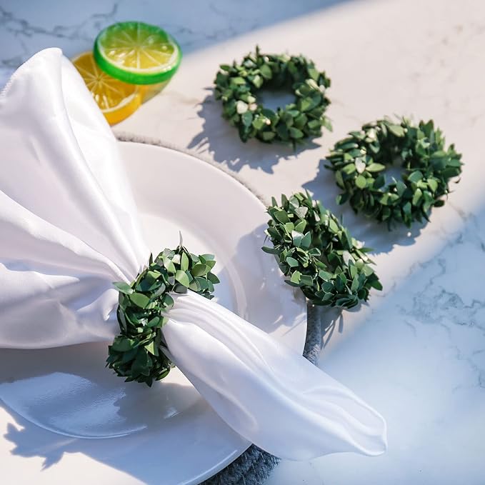 wonlex Handmade Leaf Wreath Napkin Rings Set of 8, Farmhouse Leaf Napkin Ring - Image 2