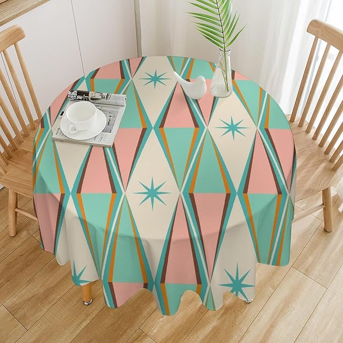 Mid Century Round Tablecloth, Vintage Bohemian Modern Mid-Century 50s 60s Print Tablecloth for Home Party Dining Room Kitchen Decor 36Inch(90cm)