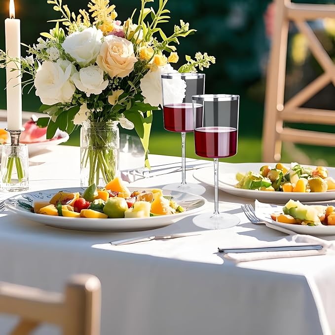 Ciaell 12 Pack Silver Plastic Wine Glasses - Image 8