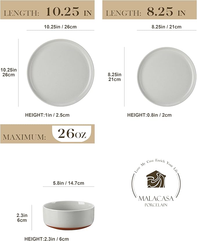 MALACASA Plates and Bowls Sets, 18 Pieces Modern Ceramic Dinnerware Set - Image 2