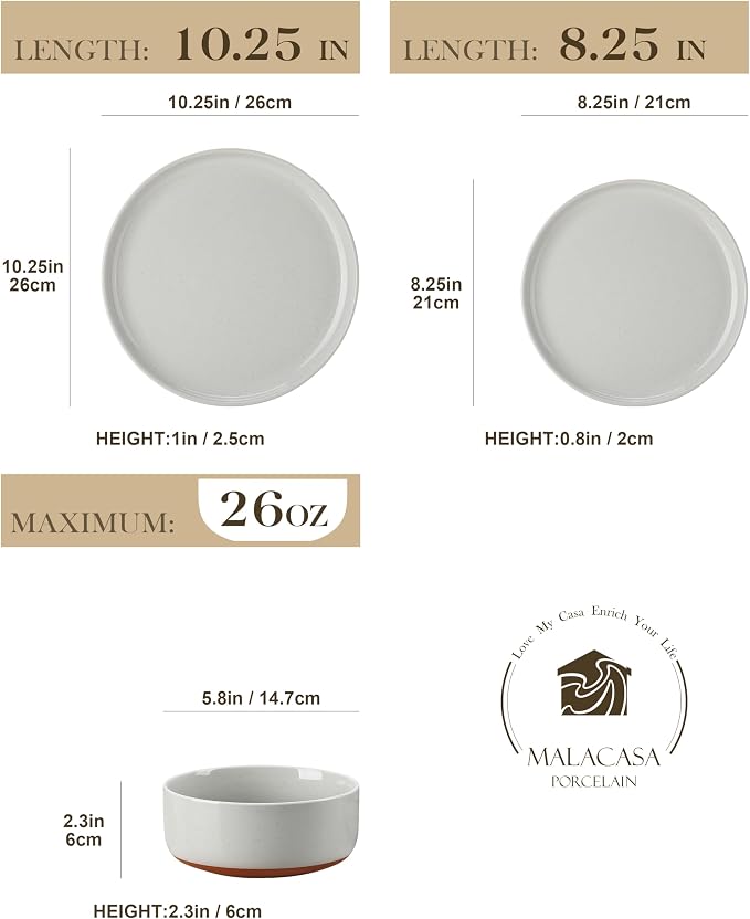 MALACASA Plates and Bowls Sets, 12 Pieces Modern Stoneware Dinnerware Set - Image 2
