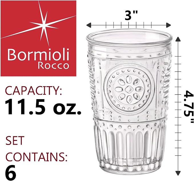 Bormioli Rocco Romantic Set Of 6 Tumbler Glasses, 11.5 Oz. Clear Crystal Glass - Image 2