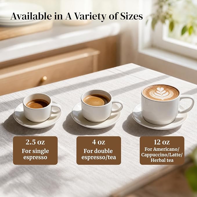 DOWAN 12oz Coffee Mugs, Cappuccino Cup and Saucer Set of 4, Tea Cups - Image 6