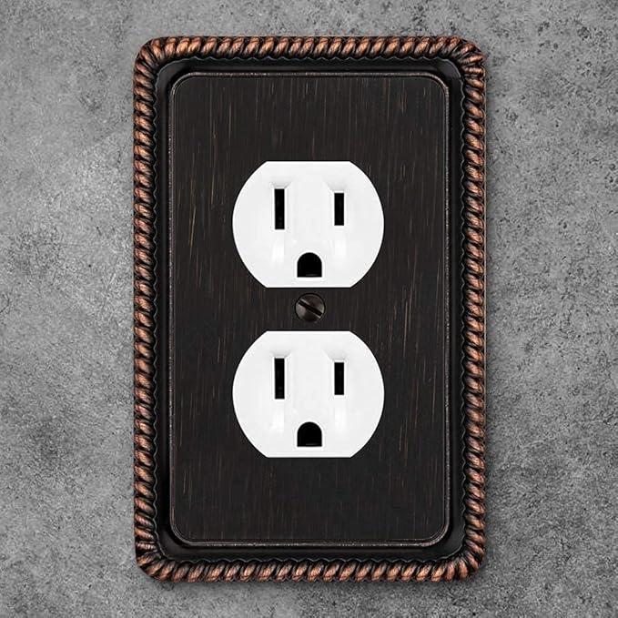 Henne Bery Rope Edge Decorative Wall Plate Switch Plate Outlet Cover (Single Duplex, 3 Pack, Aged Bronze)