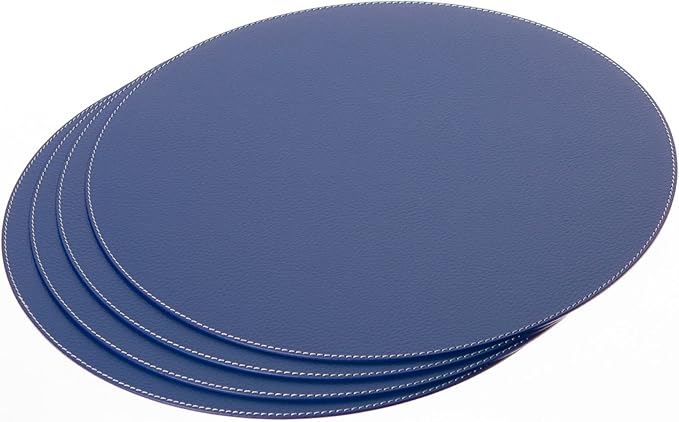 Nikalaz Round Placemats Set (Pack of 4) Recycled Leather Table Mats 15 inches, Kitchen Dining Table Decor by Nikalaz (Blue)