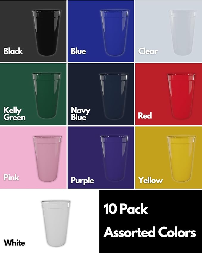 PartyPrints 10 Pack 22 oz Assorted Reusable Blank Plastic Cups, Colored Plastic - Image 5
