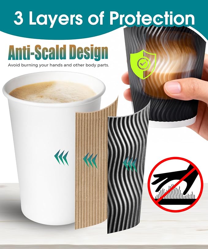 100 Pack 16 oz Disposable Coffee Cups - Image 3
