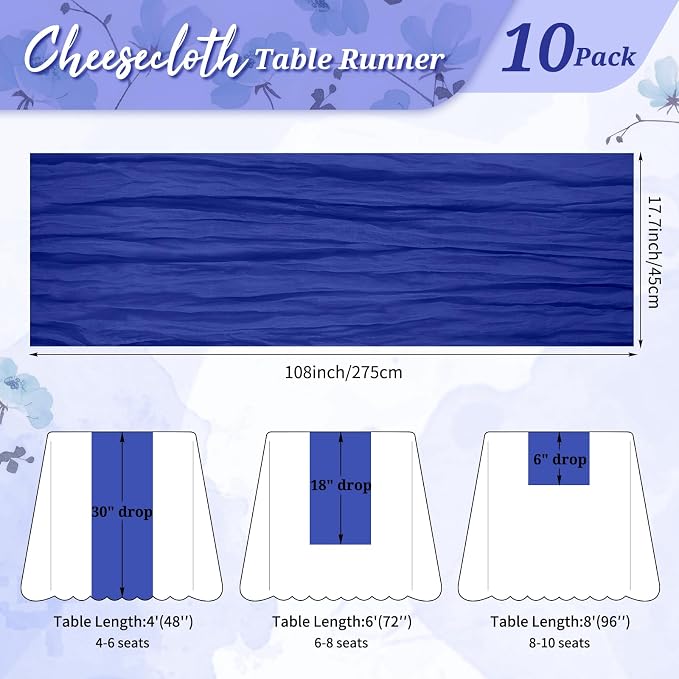 Pesonlook Cheesecloth Table Runner Royal Blue, 10 Pack 17.7x108 inch, Long | - Image 2