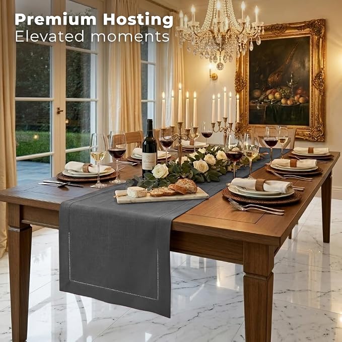 Signature Linen™ by D'Moksha Charcoal Grey Table Runner 48 Inches, 100% Pure - Image 4