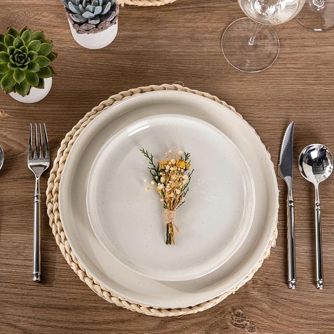 AmorArc Ceramic Dinner Plates Set of 6,10.5 Inch Stoneware Plates Set for Dinner, Elegant Dish Set with Rustic Terracotta Underside,Microwave & Dishwasher Safe