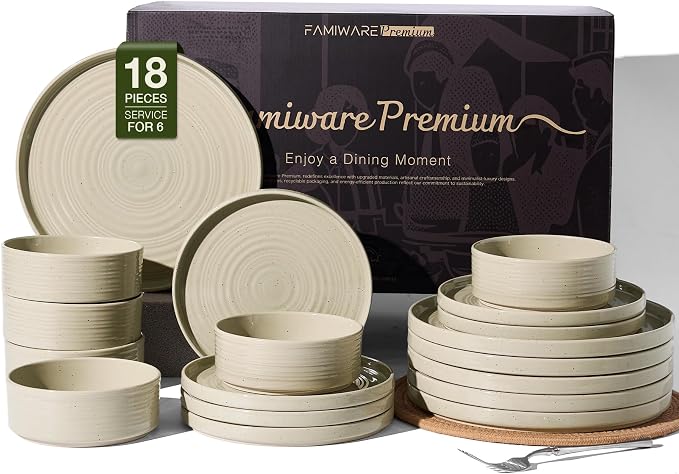 Dinnerware Set for 6, Ceramic Plates & Bowls by FamiwarePremium