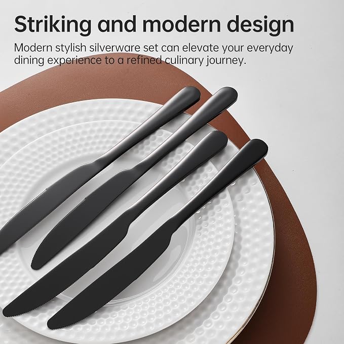 16pcs Butter knives Stainless Steel dinner knives 9inch black silverware | - Image 5