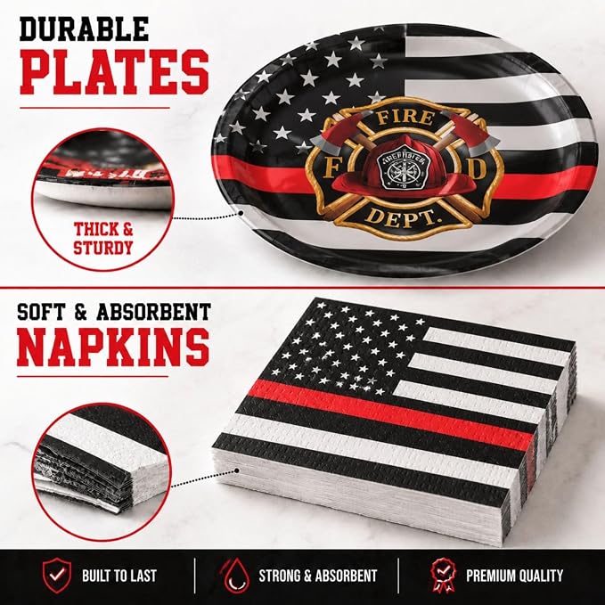 Firefighter Thin Red Line Party Set-16 Guests-Plates & Napkins-Havercamp | - Image 5