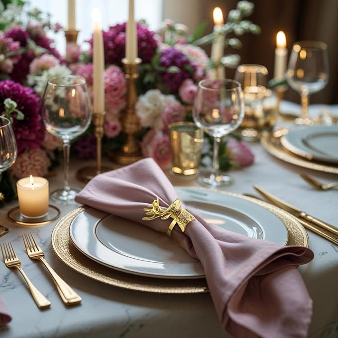 Decozen Set of 12 Gold Napkin Rings in Stag Design, Festive, Table Decor Setting for Holiday, Wedding, Birthday, Kitchen, Home Decor, Housewarming Gift - Thanksgiving & Christmas Gift Decoration