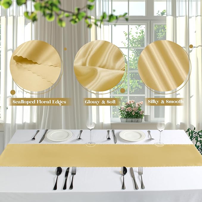 VACVELT Gold Satin Table Runners, 12x72 Inch, 12 Pack, Scalloped Edge | Silky - Image 6