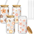 Mumufy 4 Pack Wildflower Glass Cups Gift Aesthetic Cute Glass Cup Tumbler by Mumufy