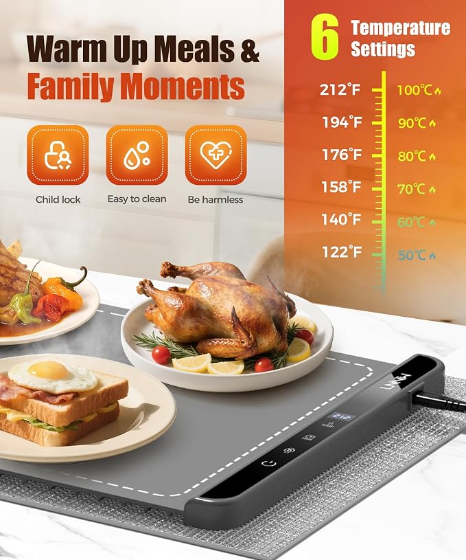Warming Mat for Food, 36x15 Inch, Dark Grey, Fast Heat, Child Lock | Includes - Image 3