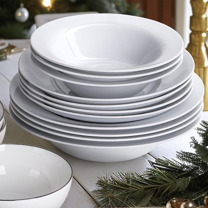 Large Pasta Bowls, 50 Ounces Big Salad Bowls, 10.7 inch White Soup Bowls, Ceramic Serving Bowl Set of 4, Wide and Shallow Bowls Set, Microwave and Dishwasher Safe