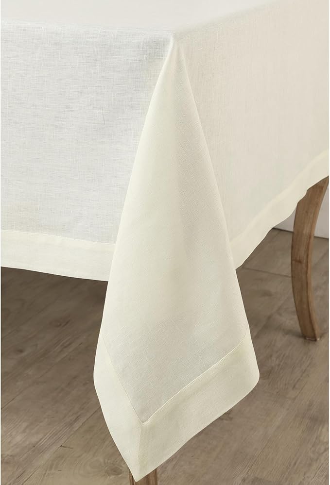 Solino Home Linen Ivory Tablecloth 60 x 108 Inch - 100% Pure Linen Rectangular Tablecloth - Machine Washable Table Cloth for Spring, Easter - Fete