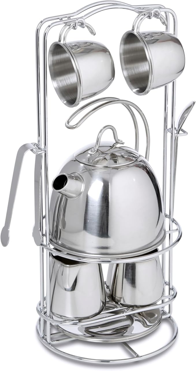 Melissa & Doug Stainless Steel Pretend Play Tea Set and Storage Rack - Image 5