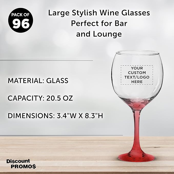 Custom Premiere Wedding Wine Glasses 20.5 oz Set of 96, Personalized Bulk Pack - Restaurant Glassware, Perfect for Red Wine or White Wine - Red