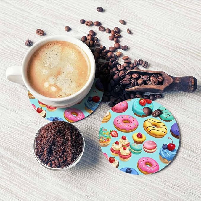 Sweets Ornament Table Coasters for Drinks Cupcake Dessert Cream Bake Cake Donut Pastry Macaron Chocolate 100% Diatomite Home and Dining Room Bar Decor 4 X 4 X 0.35 Inch for Men Women