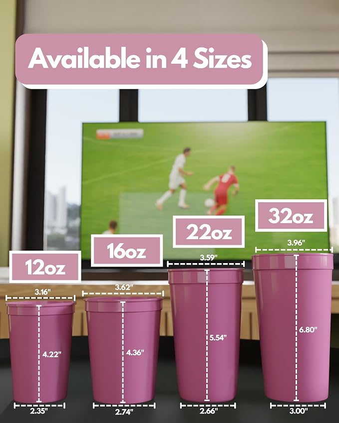 PartyPrints 100 Pack 22 oz Pink Reusable Blank Plastic Cups, Colored Plastic - Image 4
