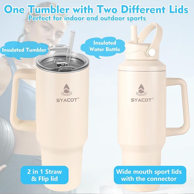 40 oz Tumbler with Handle and Straw or Convert to 40 oz Insulated Water Bottle - Image 2