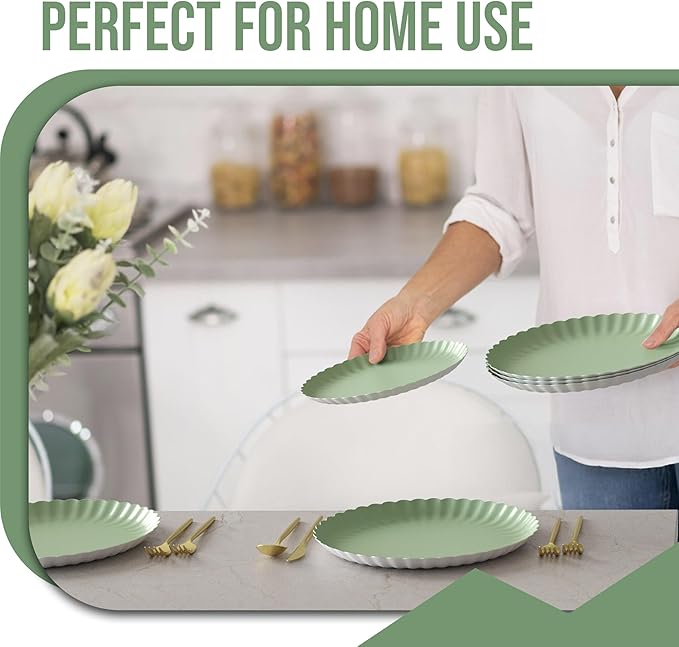 Trendables Floral Paper Plates 8.5 Inch & 10.5 Inch 40 Pcs Dinner Plate Set Fancy Disposable Plates for Party for 20 Guests 20 X 8 & 20 X 10 Large & Small Paper Plate Set for Parties Matcha