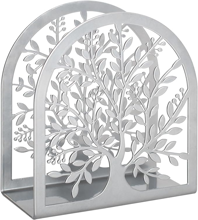 Napkin Holder for Tables, Tree of Life Design Modern Metal Napkin Holder for Home Kitchen & Picnic Party, Silver Grey