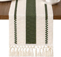 MLMW Boho Table Runner 60 inches Olive Green&Ivory Small Coffee Table Runner by MLMW