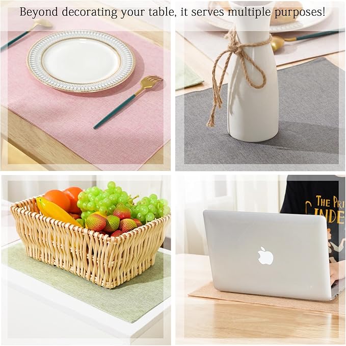 UnivoColors Set of 6 Faux Linen Placemats, Heat-Resistant & Easy-to-Clean,13"x19"for Dining Table, Kitchen, Holiday Meals (Dark Grey)